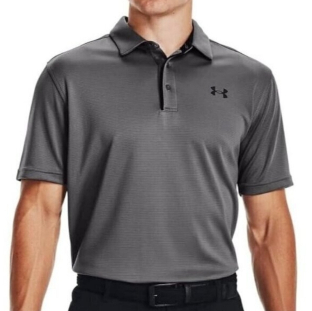 Under Armour Men's Heat Gear Loose Fit Polo Gold Shirt, Gray, 2XL